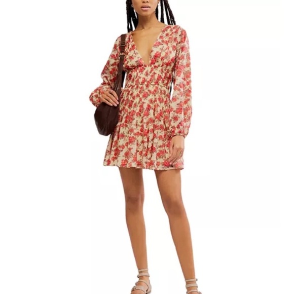 NWT Free People Keep You Smocked Mini Dress in Ivory Combo. Size X-Small - Picture 4 of 13